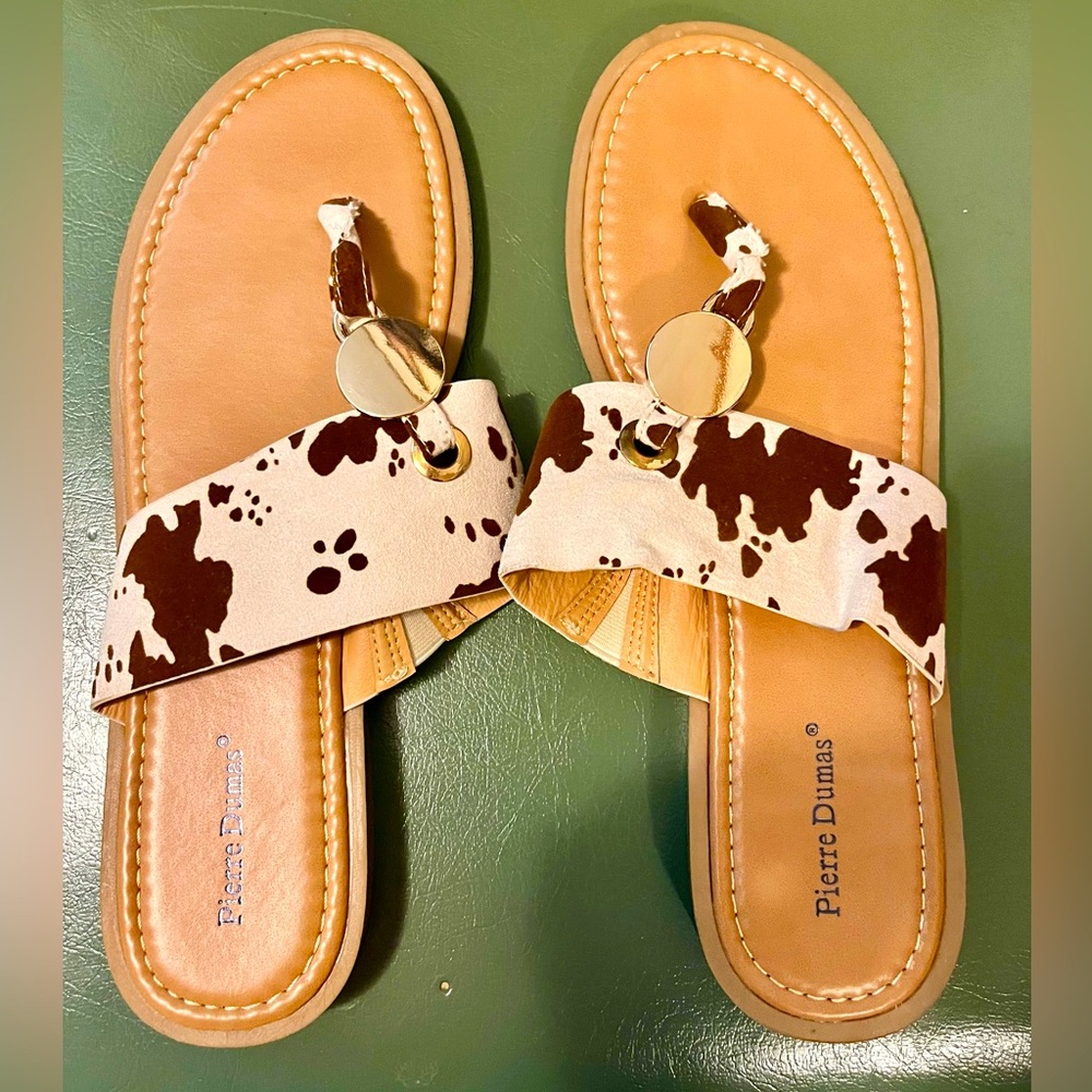 NEW never worn cow print sandals
